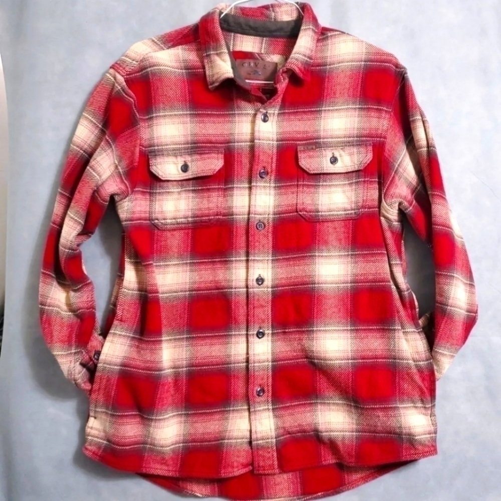 ORVIS Big Bear Heavy Soft Flannel Shirt Jacket Shacket Side Pockets size L
